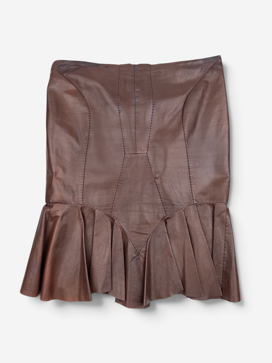 Yves Saint Laurent Rive Gauche by Tom Ford SS03 'Anatomic' Leather Ruffle Mermaid Skirt – front view