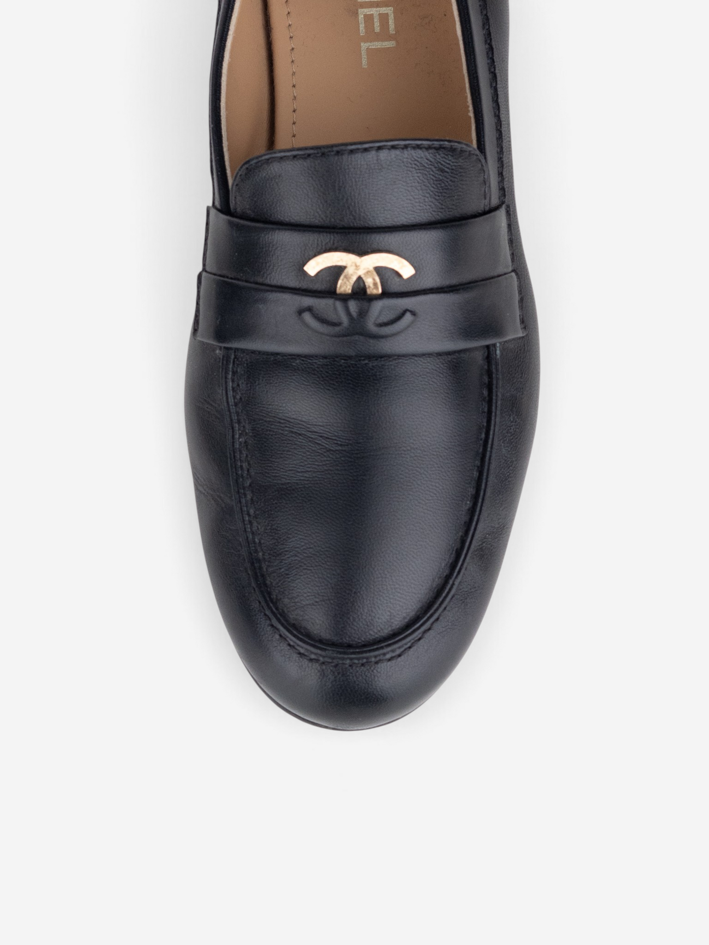 Chanel CC Logo Moccasin Penny Loafers – CC emblem detail