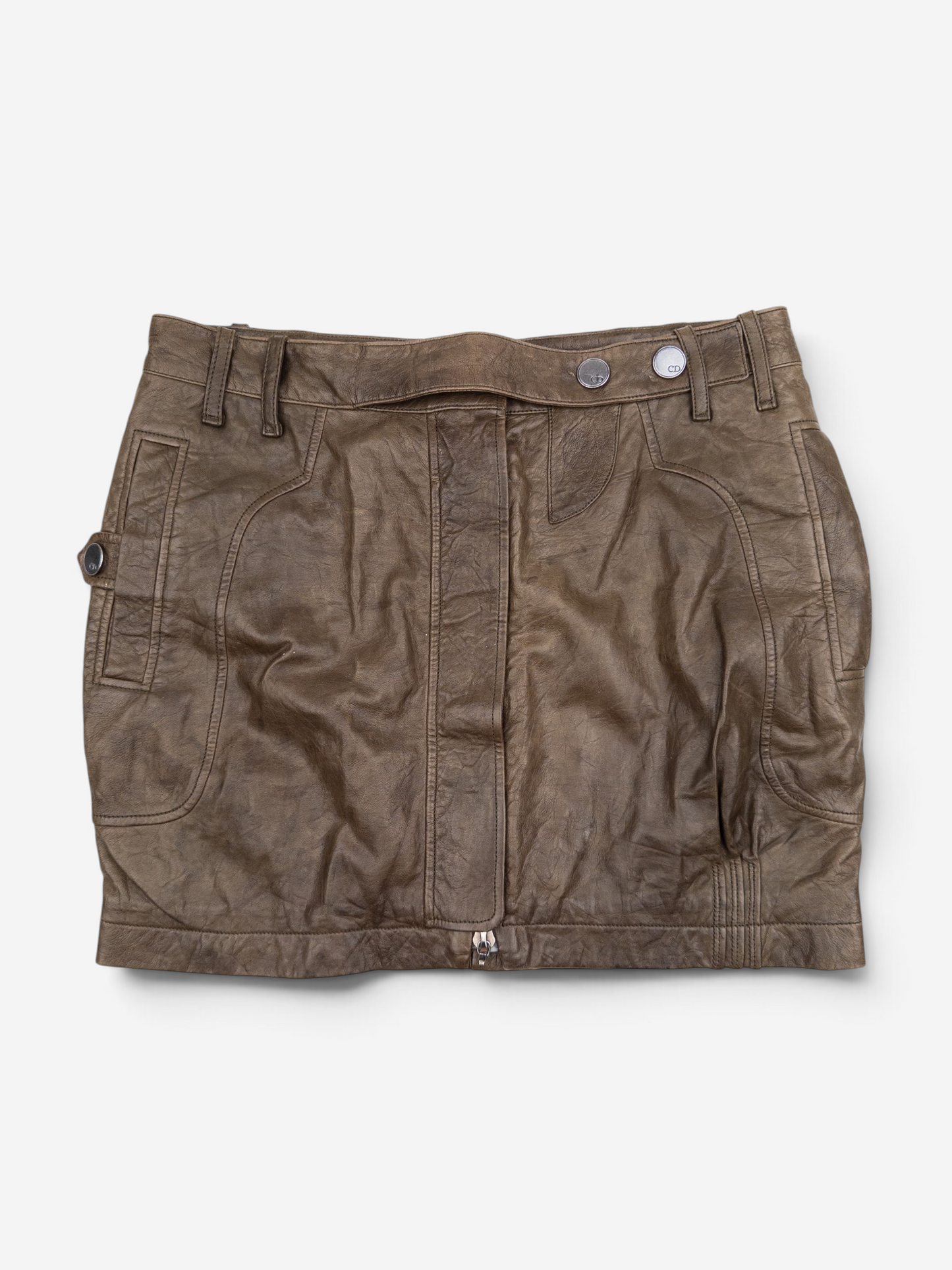 Dior by Galliano SS06 Leather Military Cargo Mini Skirt – front view