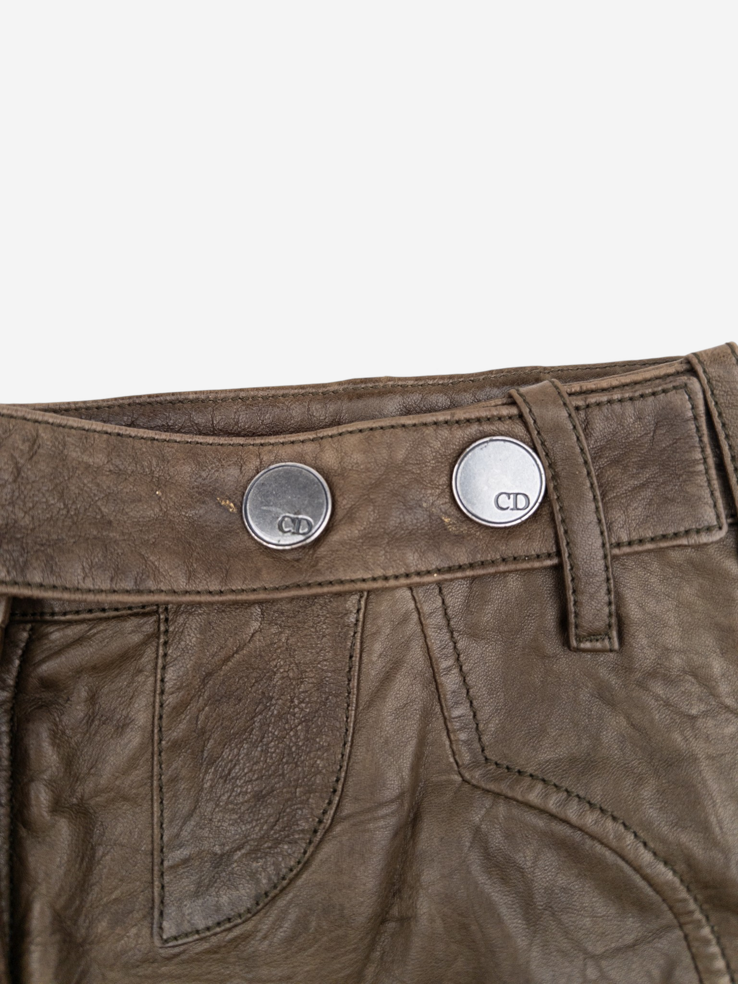 Dior by Galliano SS06 Leather Military Cargo Mini Skirt – button and waistband detail