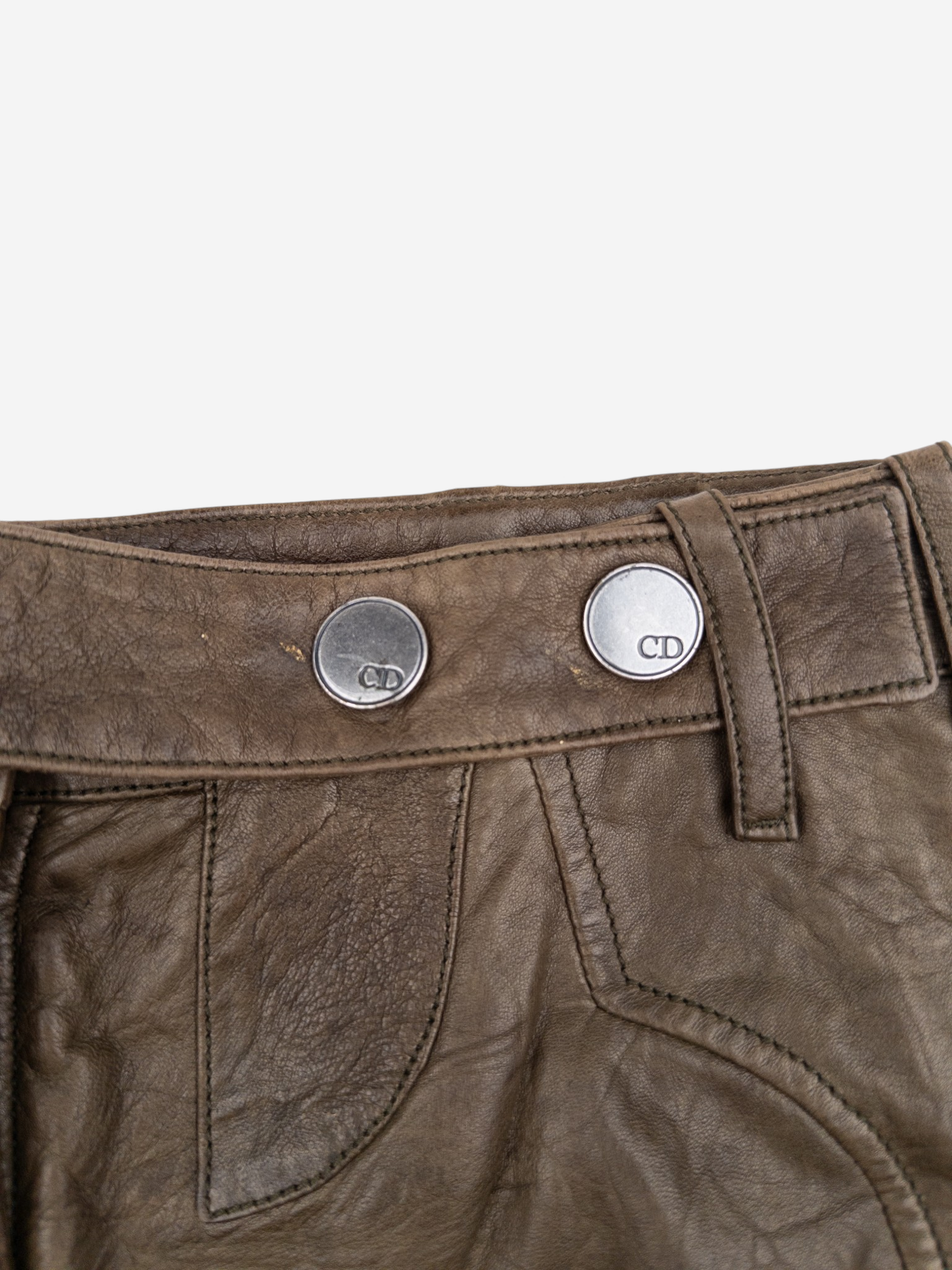 Dior by Galliano SS06 Leather Military Cargo Mini Skirt – button and waistband detail