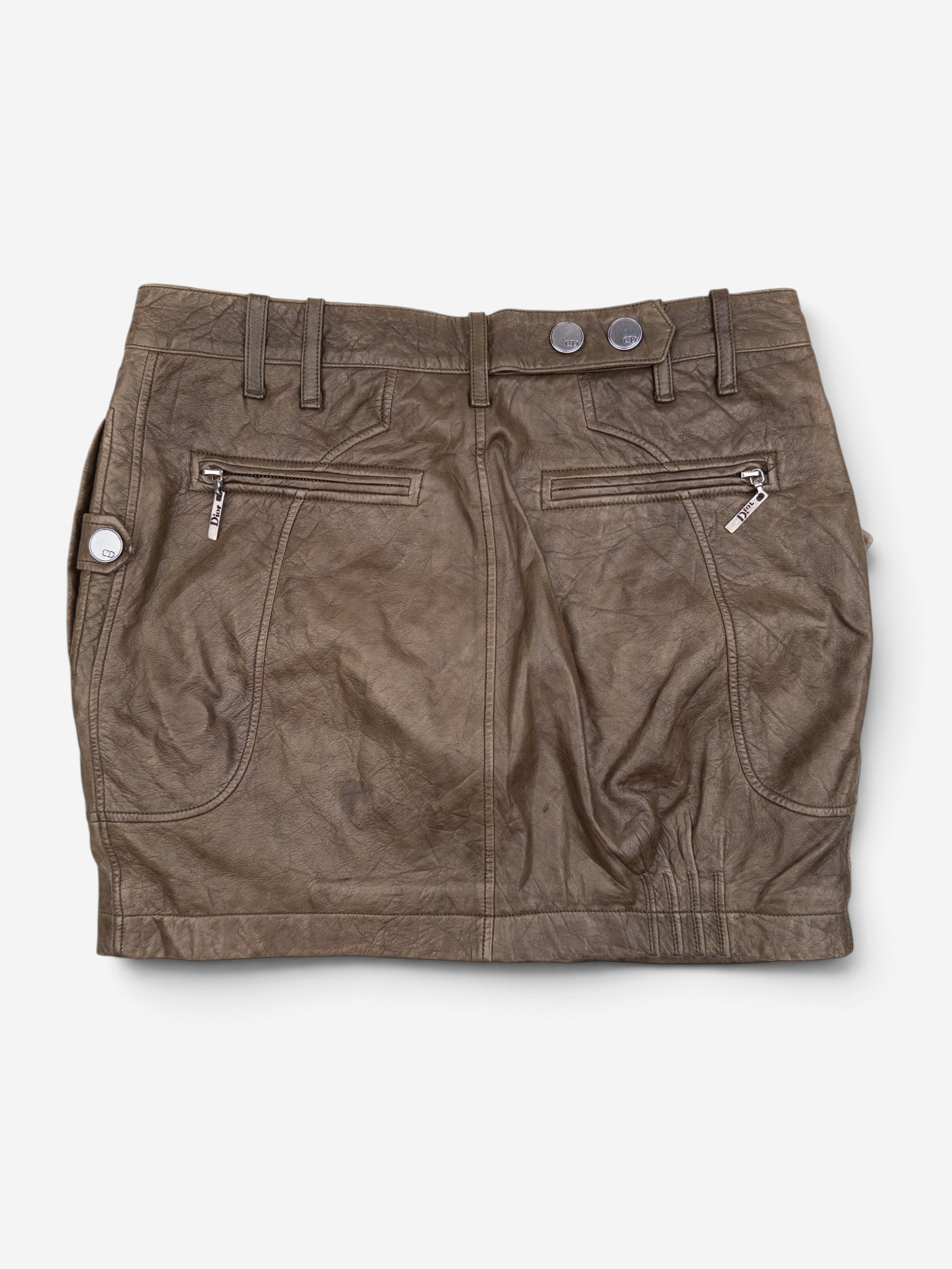 Dior by Galliano SS06 Leather Military Cargo Mini Skirt – back view