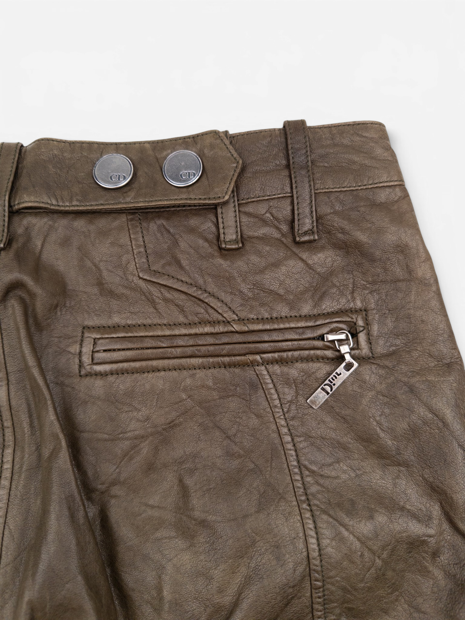 Dior by Galliano SS06 Leather Military Cargo Mini Skirt – zip pocket detail
