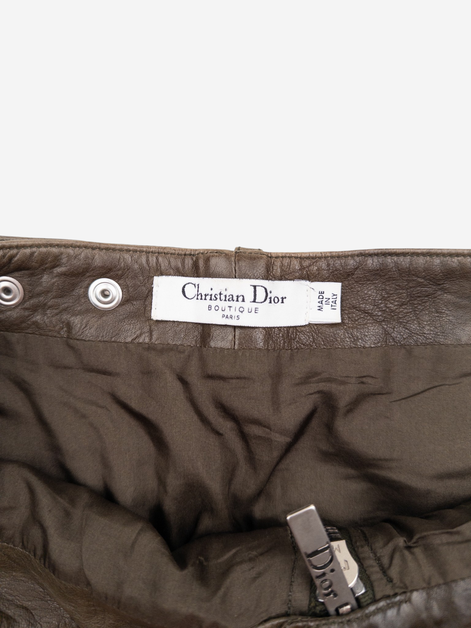 Dior by Galliano SS06 Leather Military Cargo Mini Skirt – brand and size label