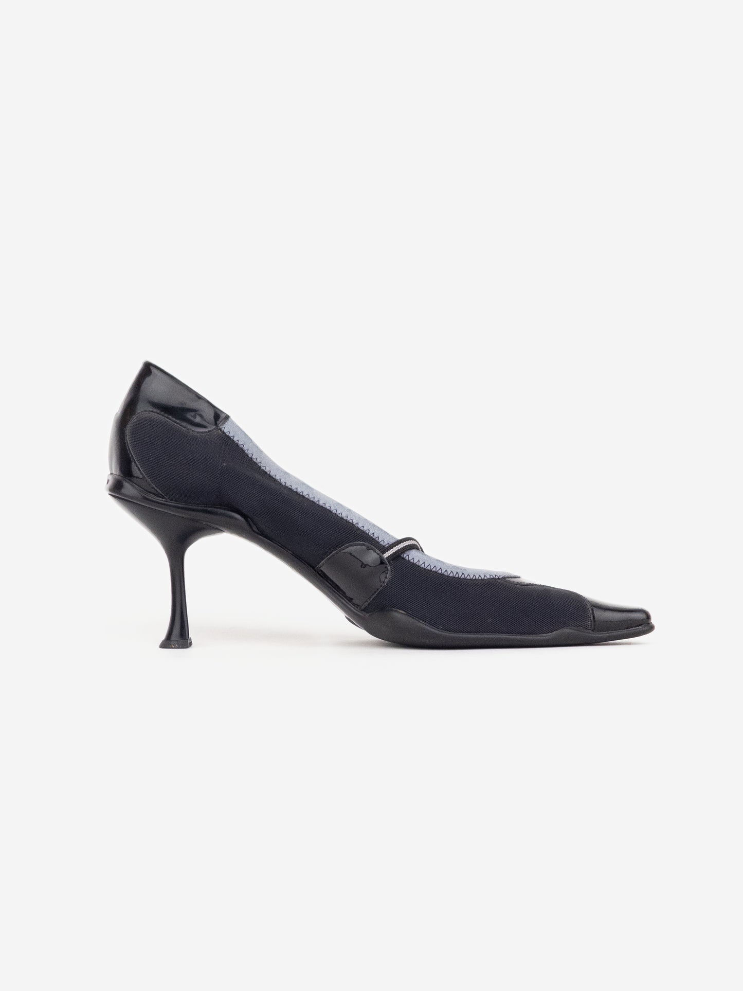 Prada SS00 Square-Toe Neoprene Mary-Jane Kitten Pump Heels