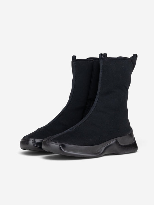 Prada AW99 Mid-Calf Square-Toe Neoprene Astro Moto Biker Boots – front view
