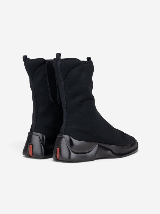 Prada AW99 Mid-Calf Square-Toe Neoprene Astro Moto Biker Boots – view 3