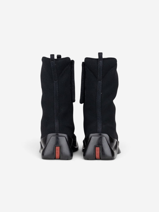 Prada AW99 Mid-Calf Square-Toe Neoprene Astro Moto Biker Boots – view 4