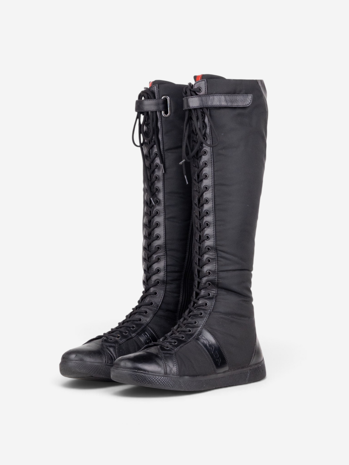 Prada 2000s Knee-High Boxing Racing Lace-Up Sneaker Boots – front view