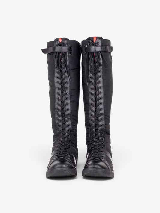 Prada 2000s Knee-High Boxing Racing Lace-Up Sneaker Boots