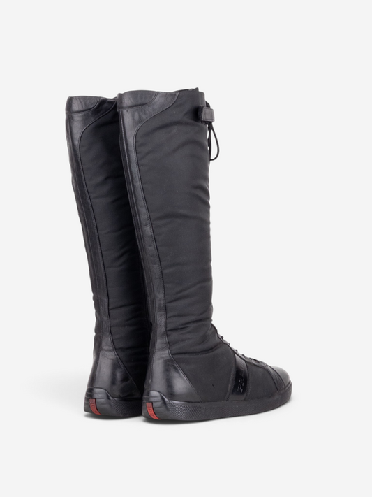 Prada 2000s Knee-High Boxing Racing Lace-Up Sneaker Boots