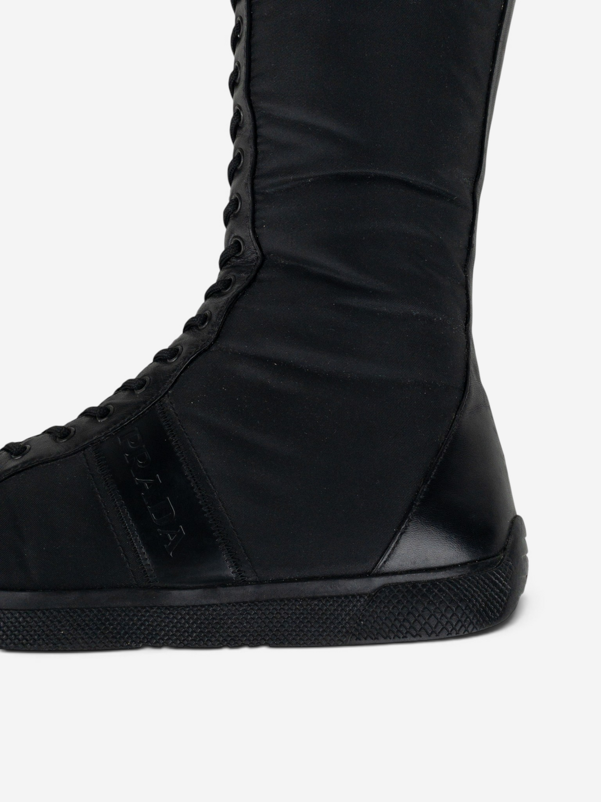 Prada 2000s Knee-High Boxing Racing Lace-Up Sneaker Boots – branded strap detail