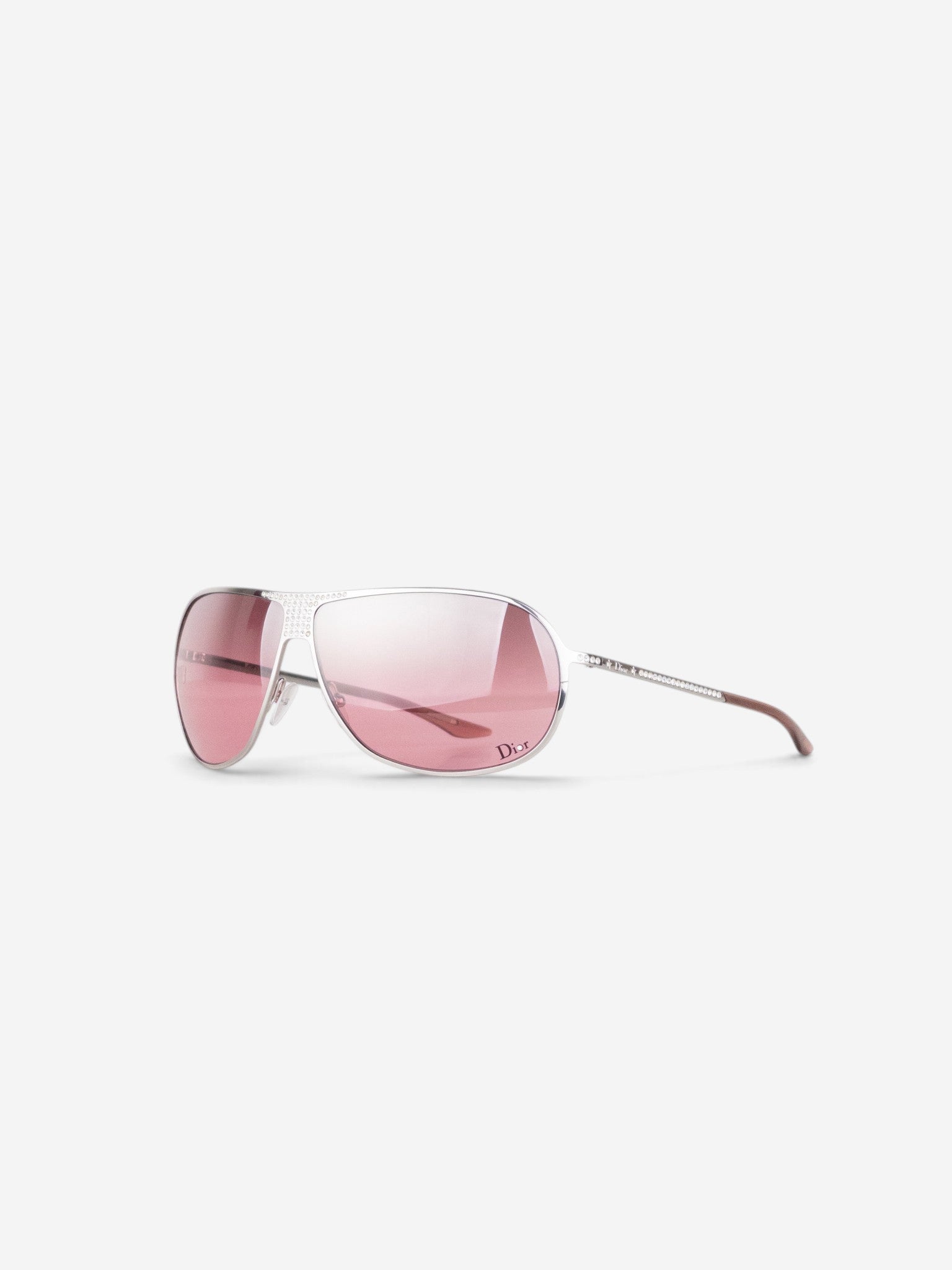 Dior by Galliano 2000s Hard Dior 1 Rhinestone Aviator Wrap Sunglasses – angled view