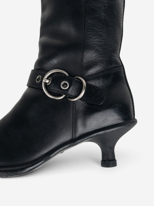 Miu Miu 2000s Kitten-Heel Biker Western Boots – buckle detail