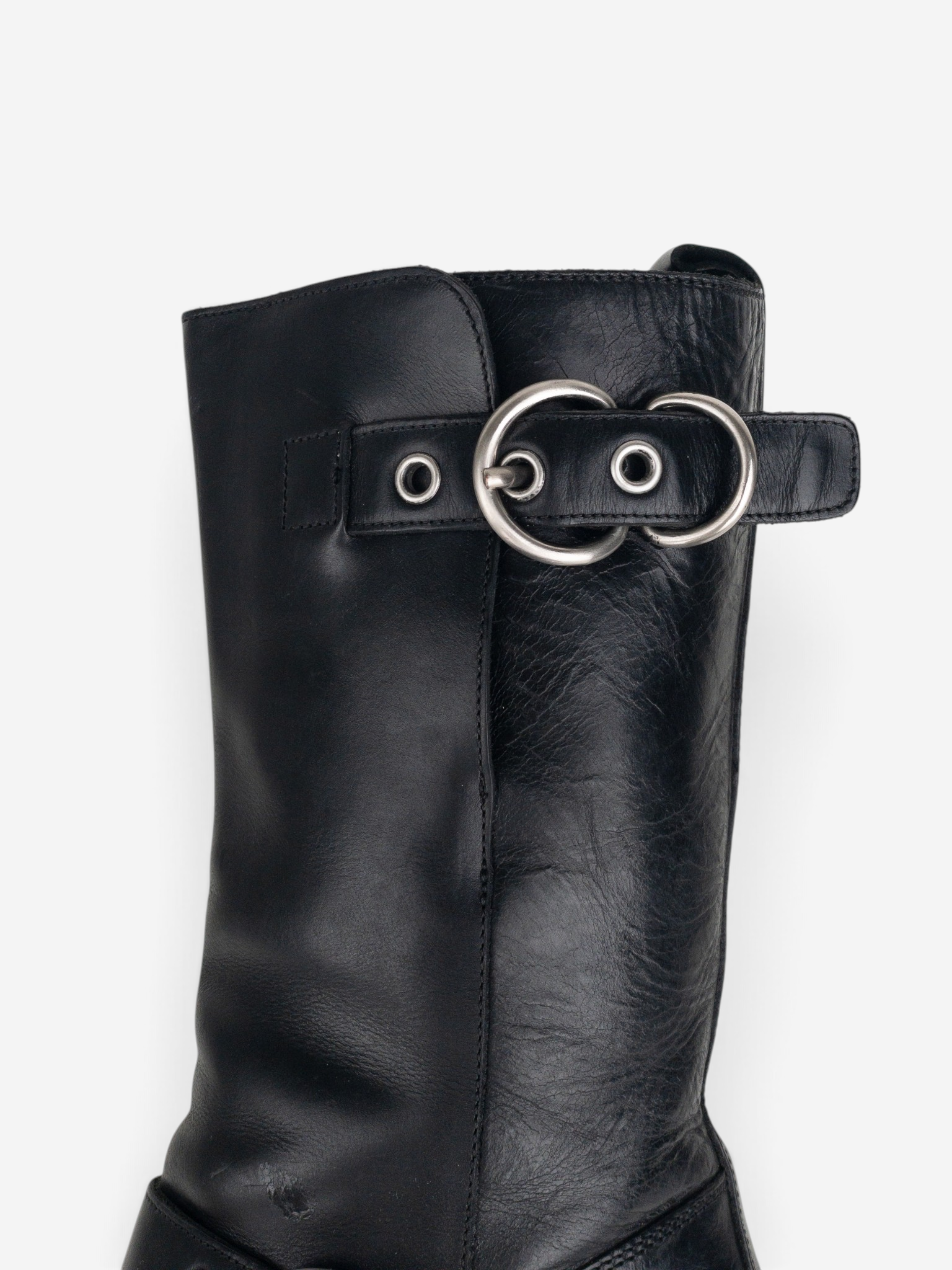 Miu Miu 2000s Kitten-Heel Biker Western Boots – shaft buckle detail
