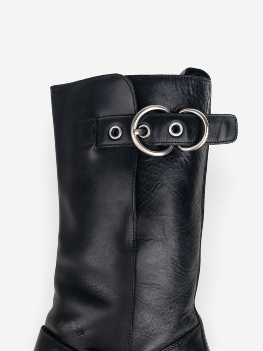 Miu Miu 2000s Kitten-Heel Biker Western Boots – shaft buckle detail