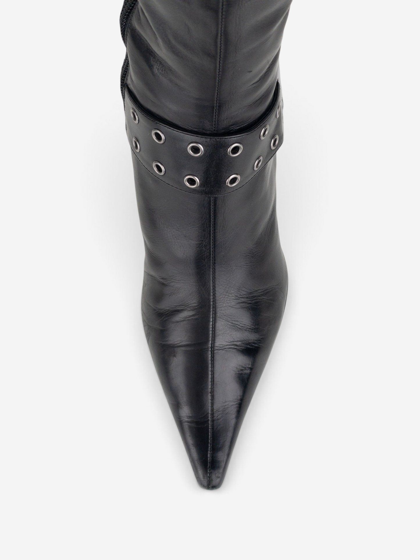 Miu Miu 2000s Kitten-Heel Biker Western Boots – eyelet strap detail