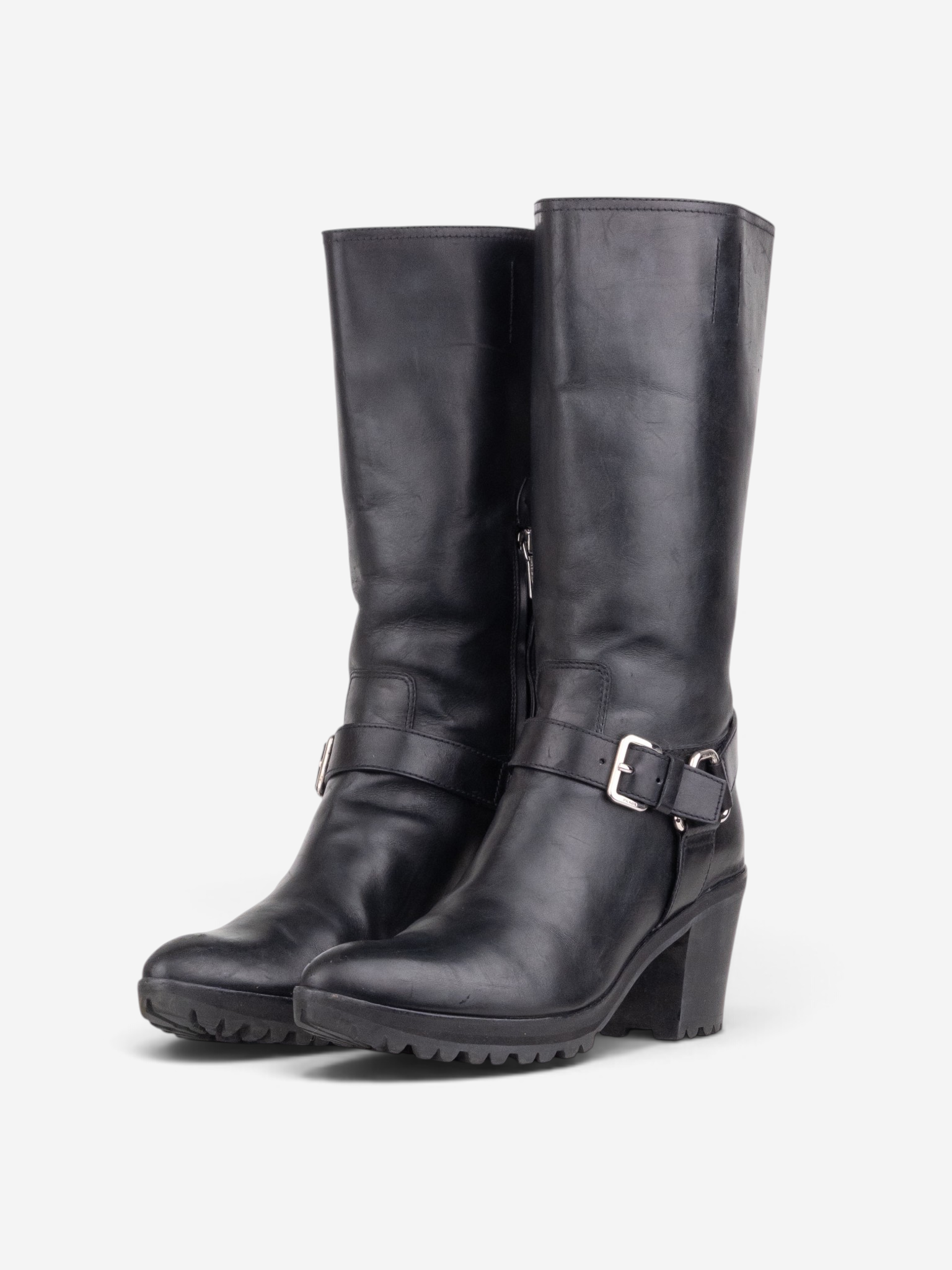 Prada 2000s Knee-High Harness Buckle Biker Cowboy Boots – front view