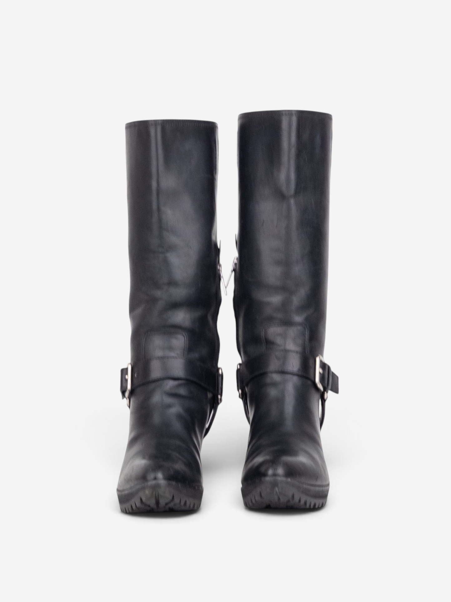 Prada 2000s Knee-High Harness Buckle Biker Cowboy Boots – pair front view