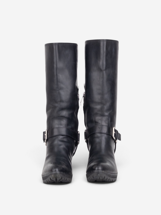 Prada 2000s Knee-High Harness Buckle Biker Cowboy Boots – pair front view