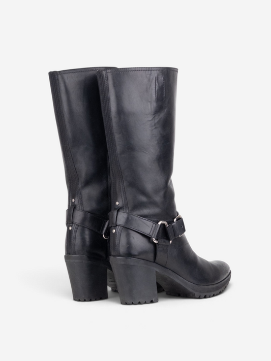 Prada 2000s Knee-High Harness Buckle Biker Cowboy Boots – angled view