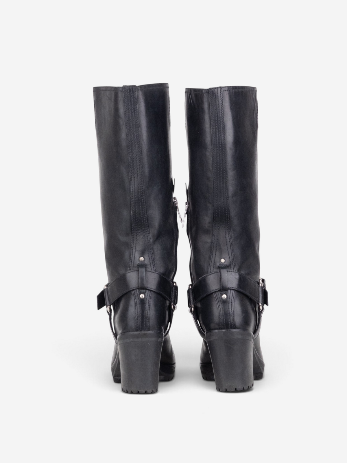 Prada 2000s Knee-High Harness Buckle Biker Cowboy Boots – back view
