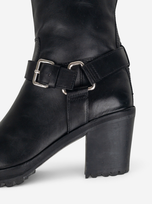 Prada 2000s Knee-High Harness Buckle Biker Cowboy Boots – buckle detail