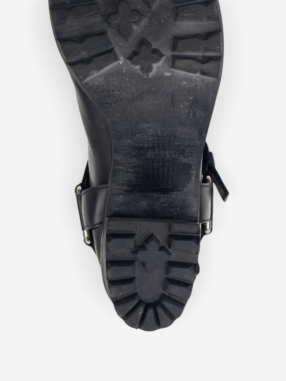 Prada 2000s Knee-High Harness Buckle Biker Cowboy Boots – lug sole detail