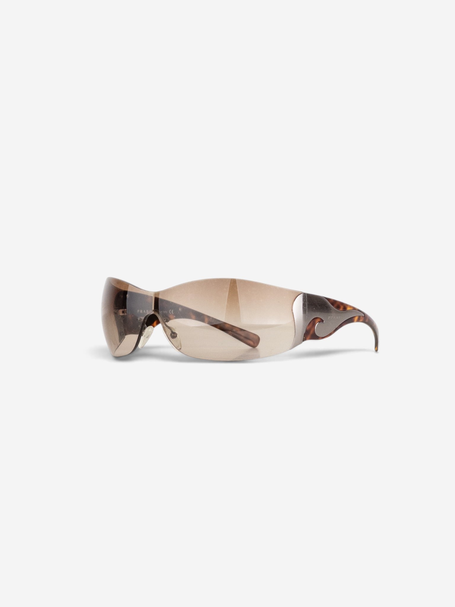 Prada SS04 'SRP58F' Flame Wrap Mask Shield Sunglasses (tortoise) – angled view