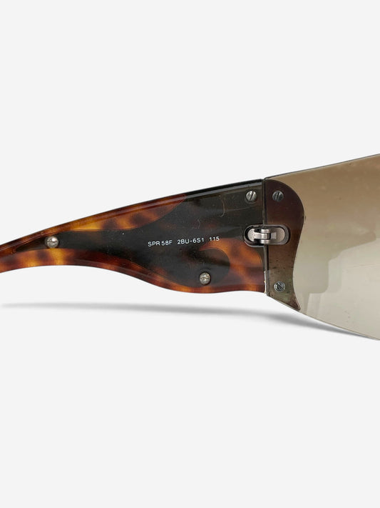 Prada SS04 'SRP58F' Flame Wrap Mask Shield Sunglasses (tortoise) – model number engraving detail