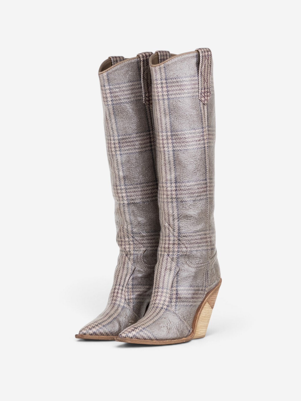 Fendi AW18 Coated Plaid Western Cowboy Boots – front view