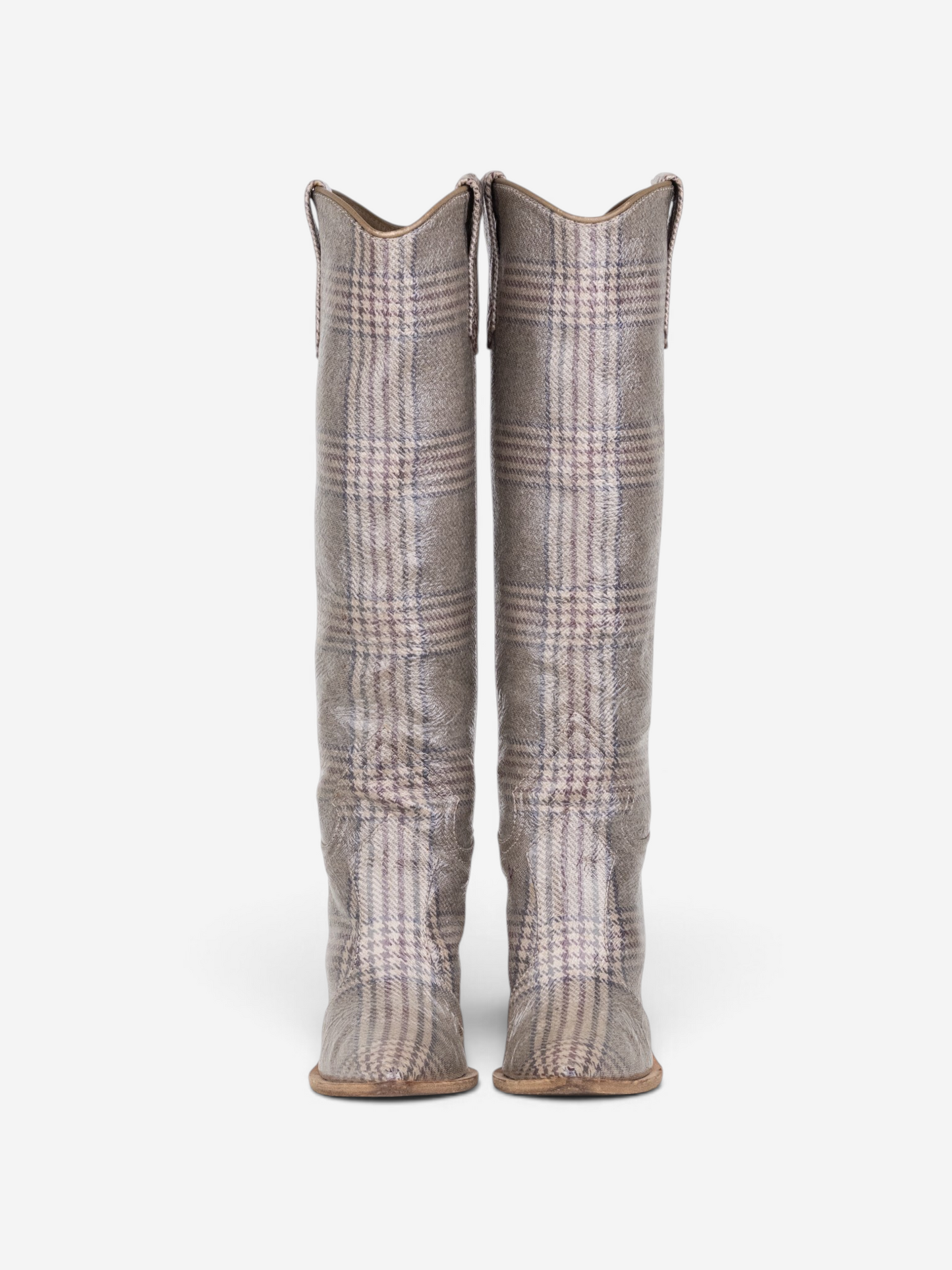 Fendi AW18 Coated Plaid Western Cowboy Boots – pair front view
