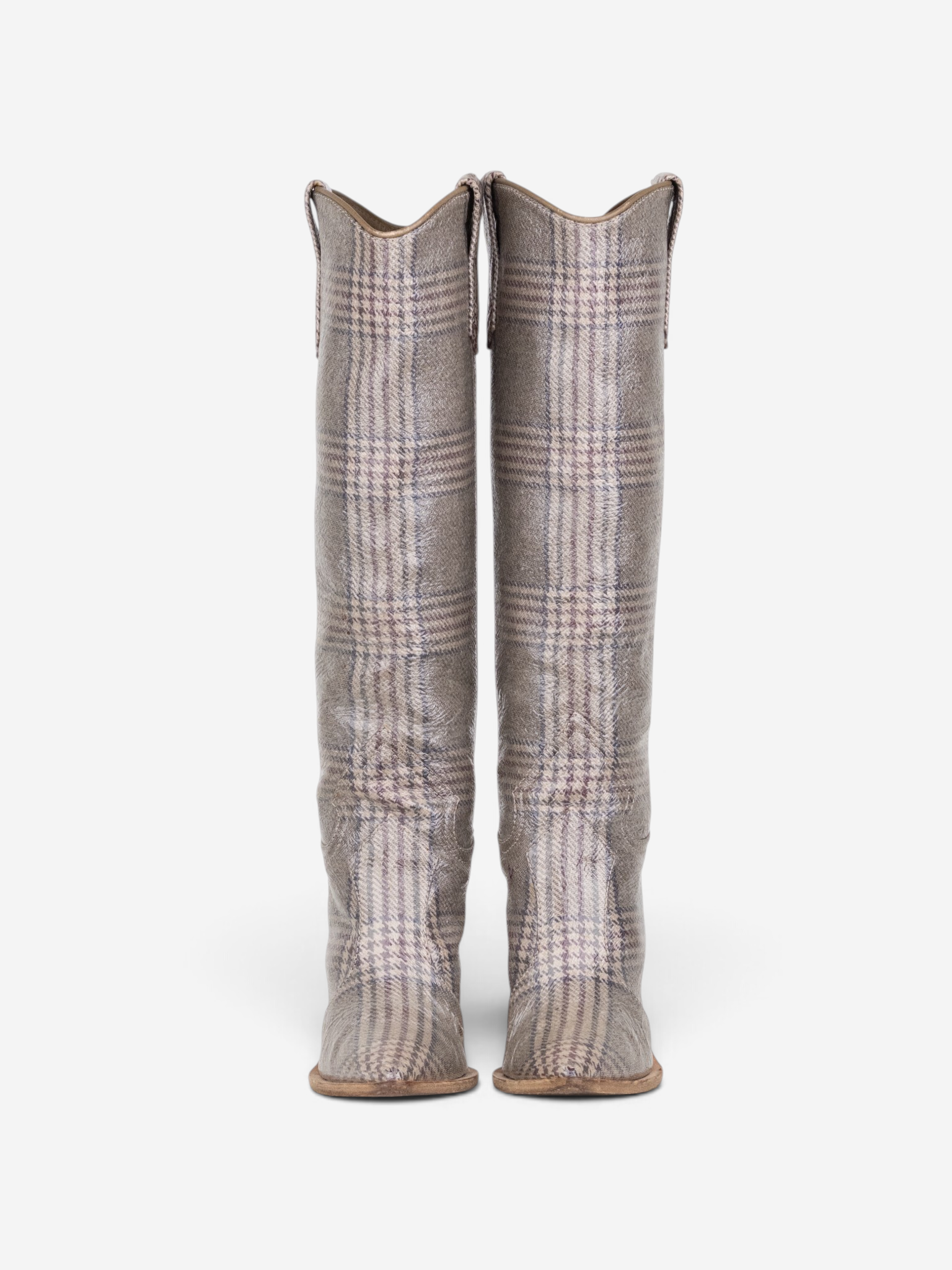 Fendi AW18 Coated Plaid Western Cowboy Boots – pair front view