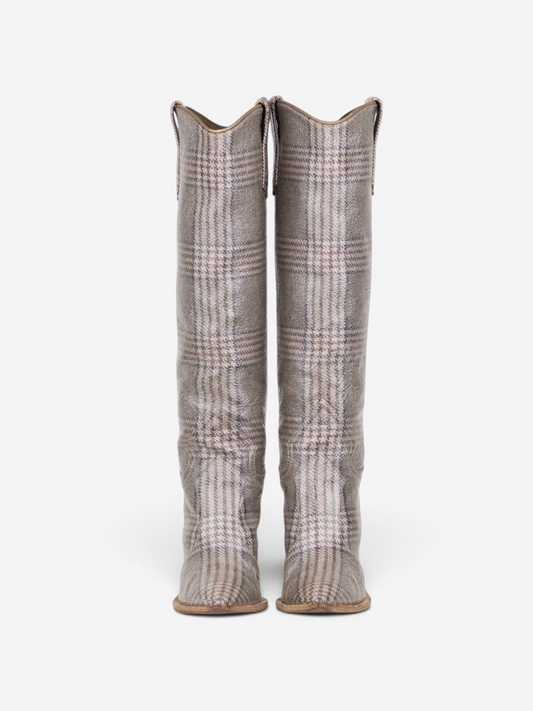 Fendi AW18 Coated Plaid Western Cowboy Boots – pair front view