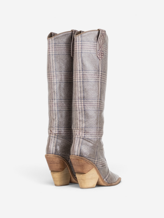 Fendi AW18 Coated Plaid Western Cowboy Boots – angled view