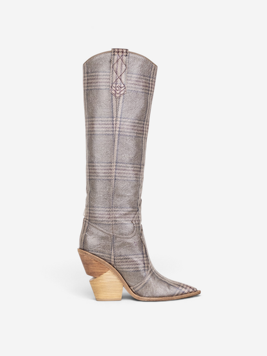 Fendi AW18 Coated Plaid Western Cowboy Boots – side profile