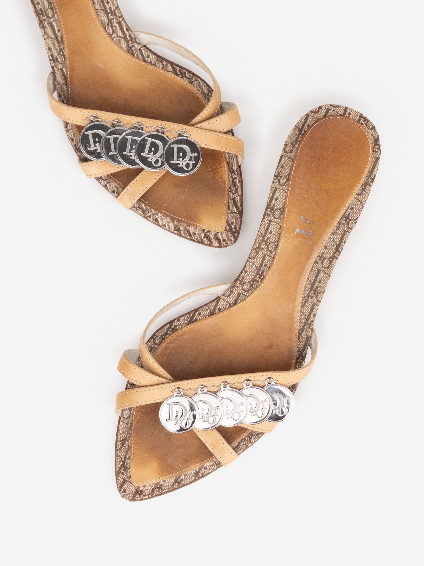 Dior by Galliano 2000s Coin Charm Diorissimo Monogram Mule Kitten Heels