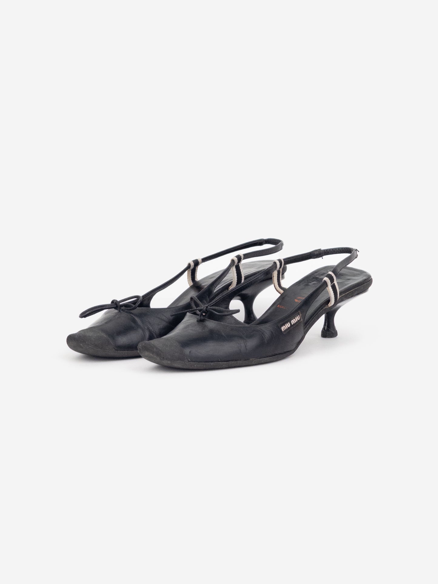 Miu Miu SS99 Rubber Toe Cap Bow Slingback Kitten Heels
