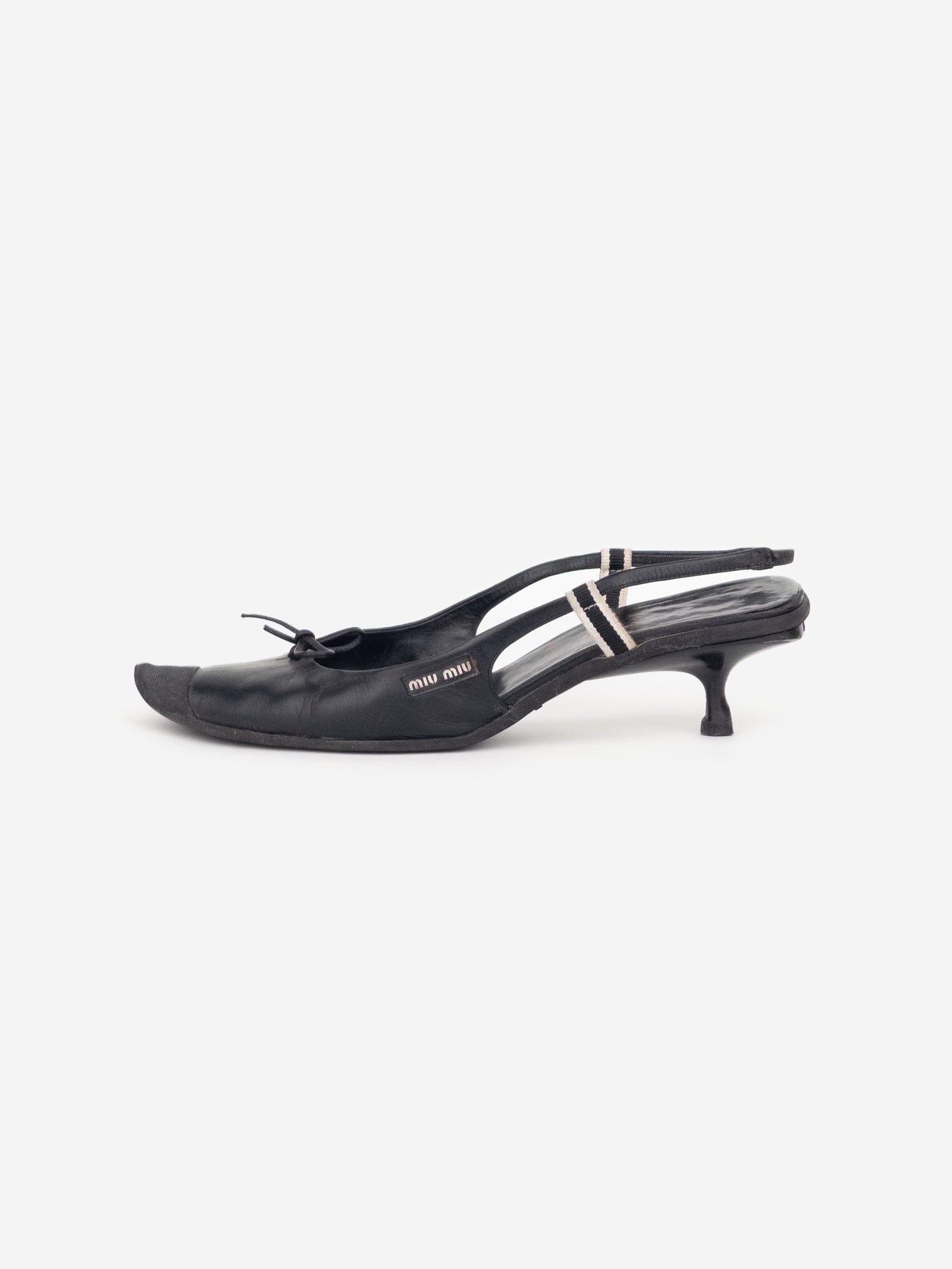 Miu Miu SS99 Rubber Toe Cap Bow Slingback Kitten Heels