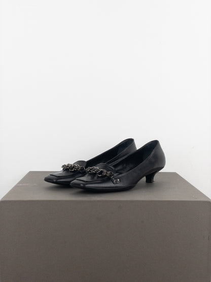 Prada 2000s Square Toe Chain Loafer Pump Kitten Heels