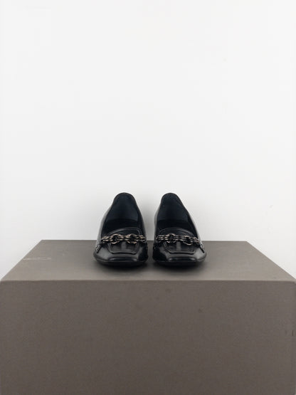 Prada 2000s Square Toe Chain Loafer Pump Kitten Heels