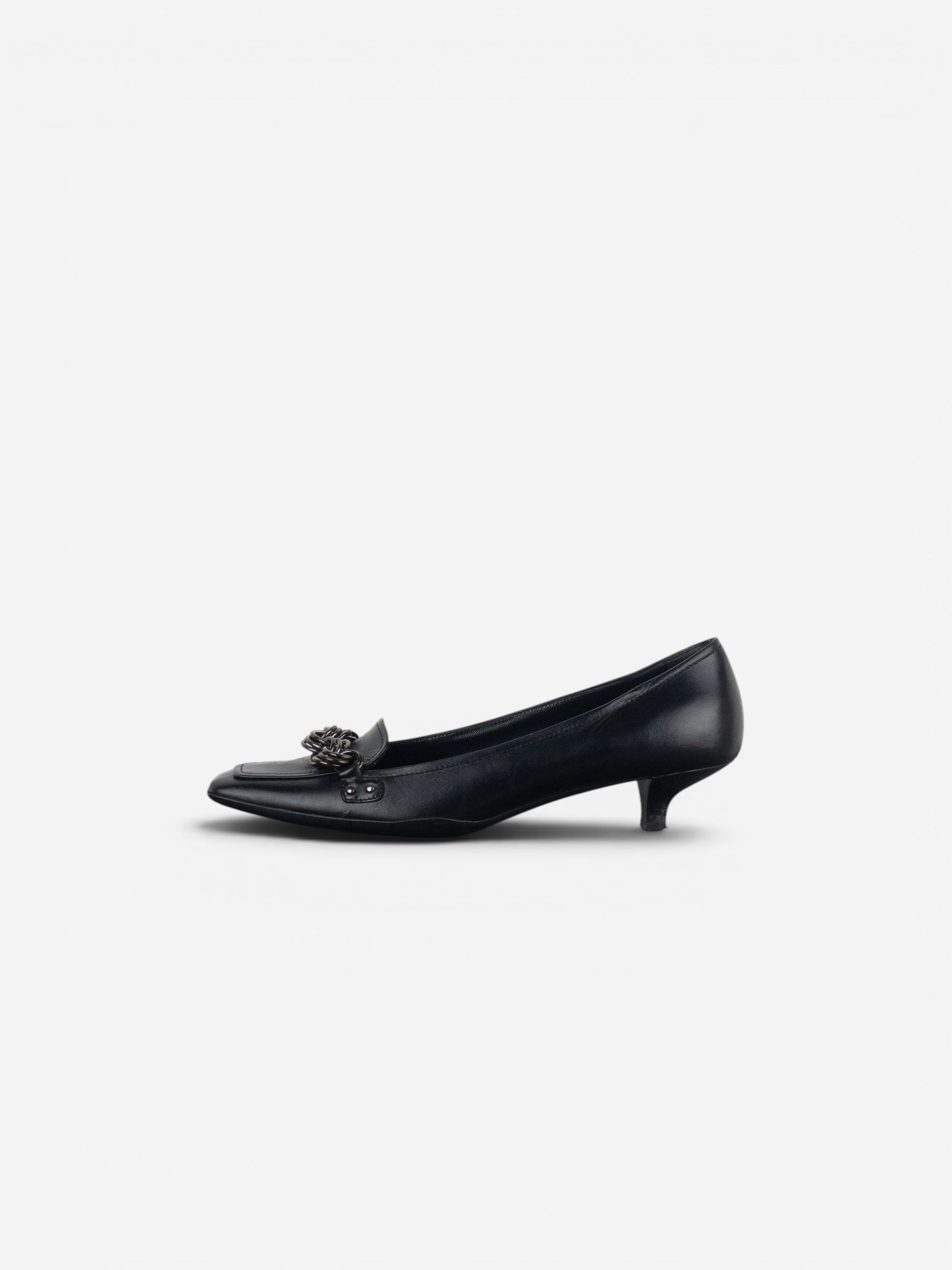 Prada 2000s Square Toe Chain Loafer Pump Kitten Heels – photo 3