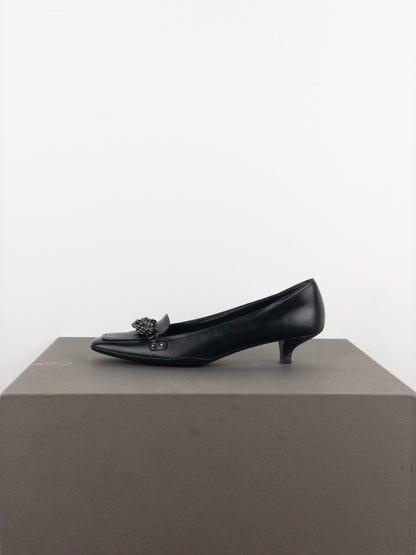 Prada 2000s Square Toe Chain Loafer Pump Kitten Heels