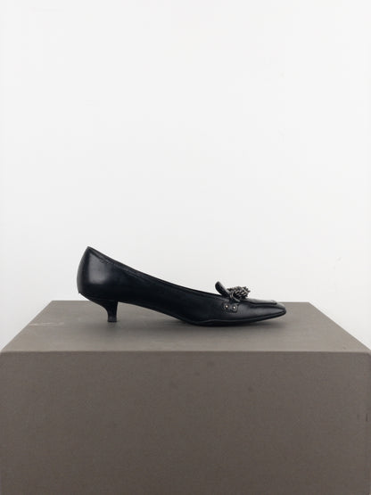 Prada 2000s Square Toe Chain Loafer Pump Kitten Heels