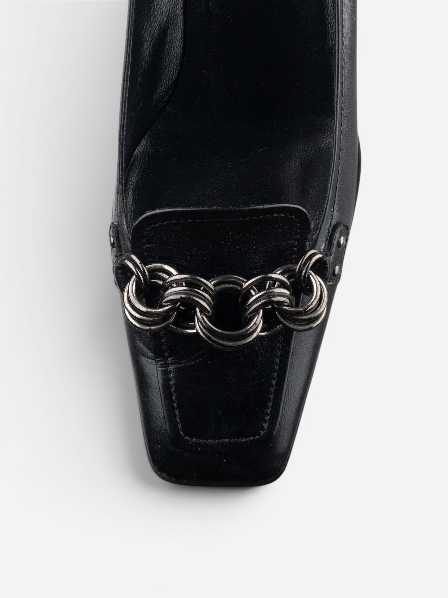 Prada 2000s Square Toe Chain Loafer Pump Kitten Heels – photo 7