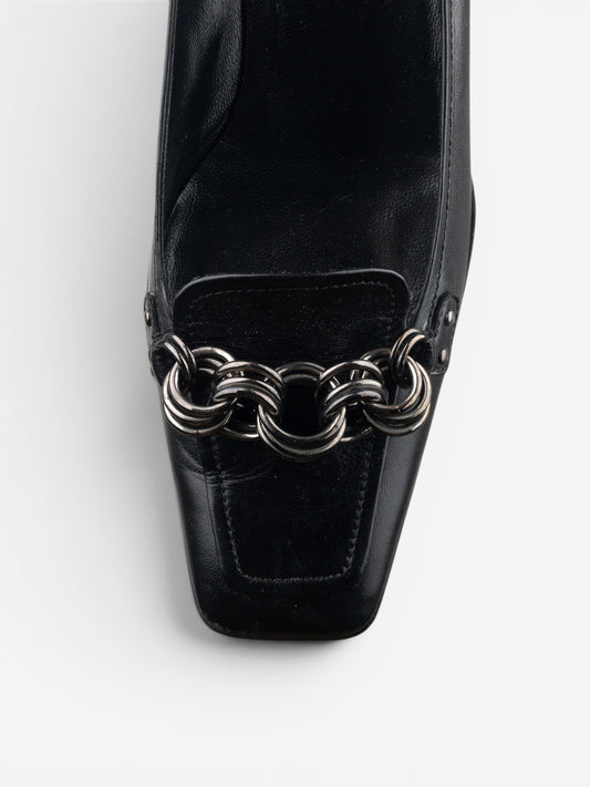 Prada 2000s Square Toe Chain Loafer Pump Kitten Heels – photo 7