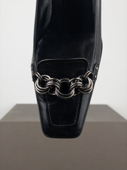 Prada 2000s Square Toe Chain Loafer Pump Kitten Heels
