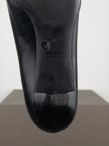 Prada 2000s Square Toe Chain Loafer Pump Kitten Heels