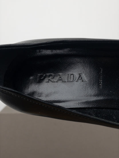Prada 2000s Square Toe Chain Loafer Pump Kitten Heels