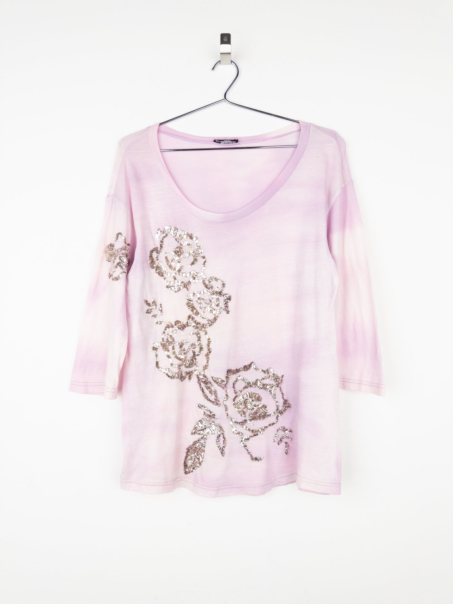 Balmain by Decarnin 2010s ¾-Sleeve Metal Thread Floral Embroidery Top